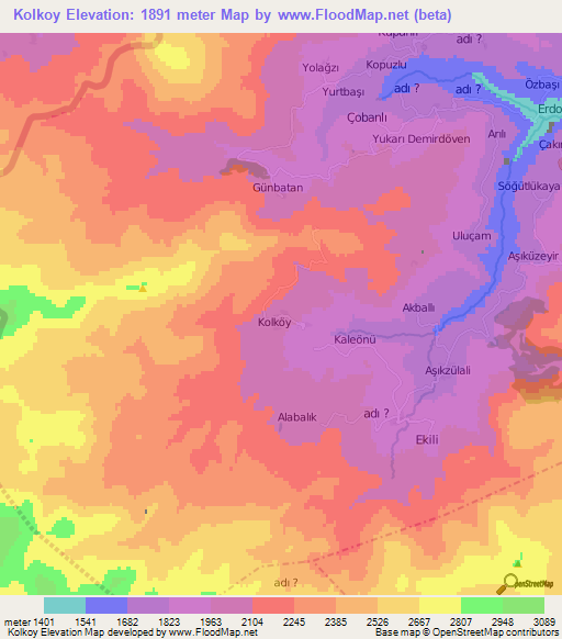 Kolkoy,Turkey Elevation Map