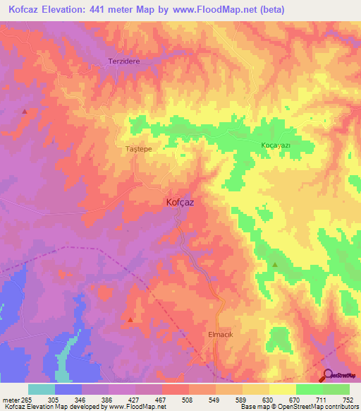 Kofcaz,Turkey Elevation Map