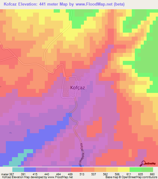 Kofcaz,Turkey Elevation Map