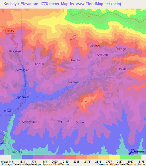 Kocbayir,Turkey Elevation Map