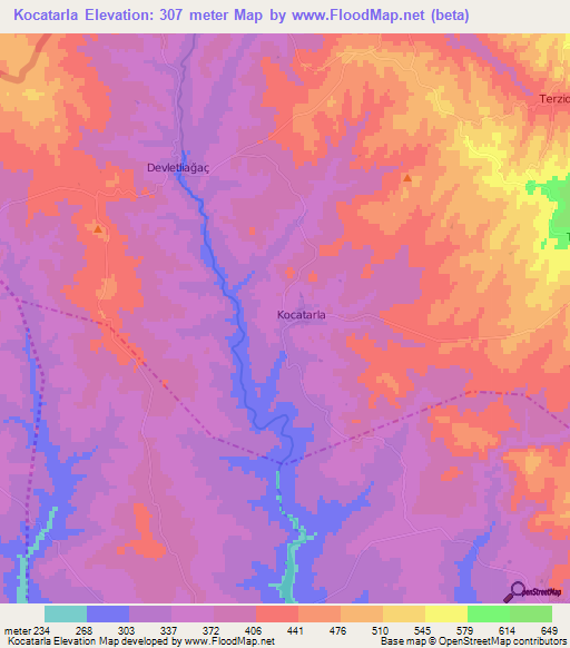 Kocatarla,Turkey Elevation Map