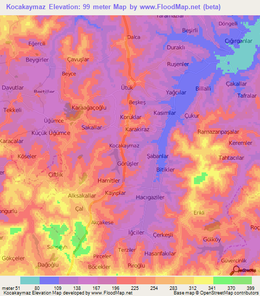 Kocakaymaz,Turkey Elevation Map