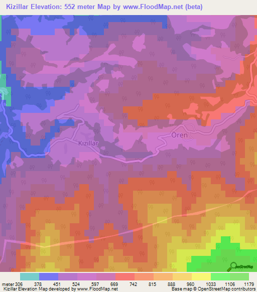 Kizillar,Turkey Elevation Map