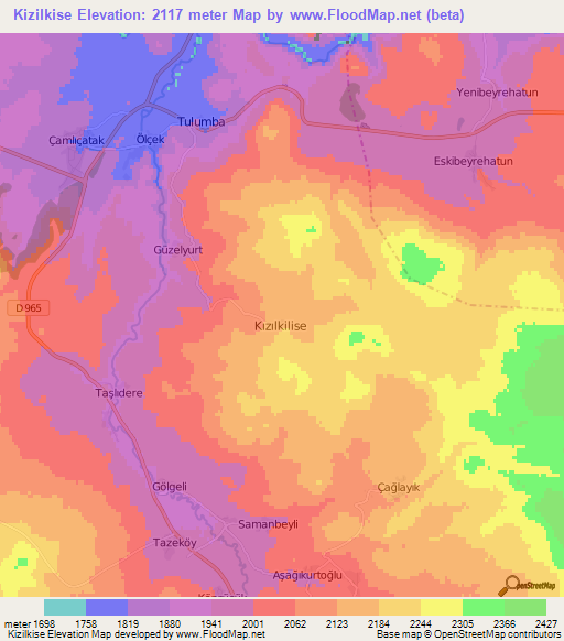 Kizilkise,Turkey Elevation Map