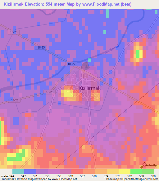 Kizilirmak,Turkey Elevation Map