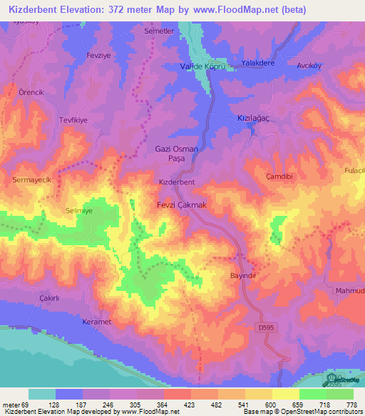 Kizderbent,Turkey Elevation Map