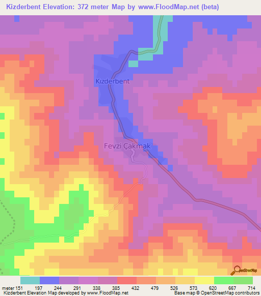 Kizderbent,Turkey Elevation Map