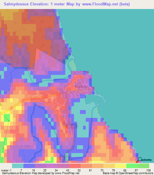 Salmydessus,Turkey Elevation Map