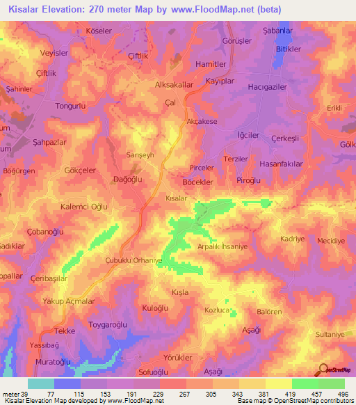 Kisalar,Turkey Elevation Map