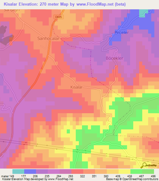 Kisalar,Turkey Elevation Map