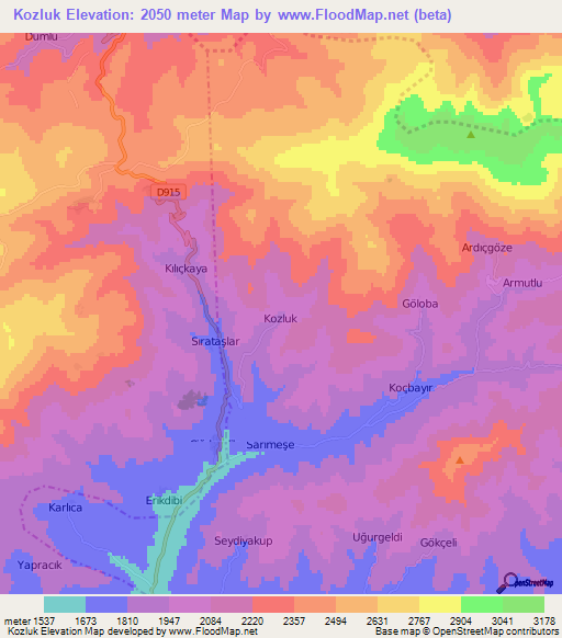 Kozluk,Turkey Elevation Map