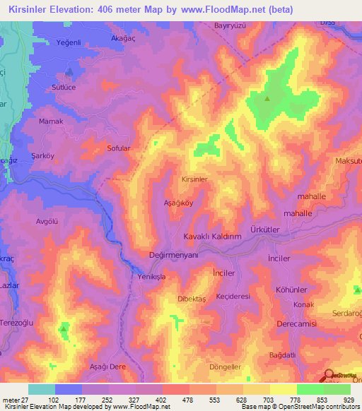 Kirsinler,Turkey Elevation Map