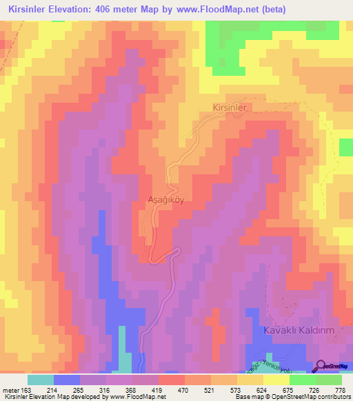 Kirsinler,Turkey Elevation Map