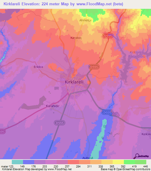 Kirklareli,Turkey Elevation Map