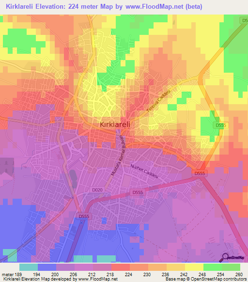 Kirklareli,Turkey Elevation Map