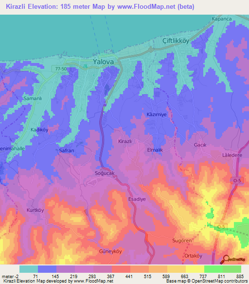 Kirazli,Turkey Elevation Map