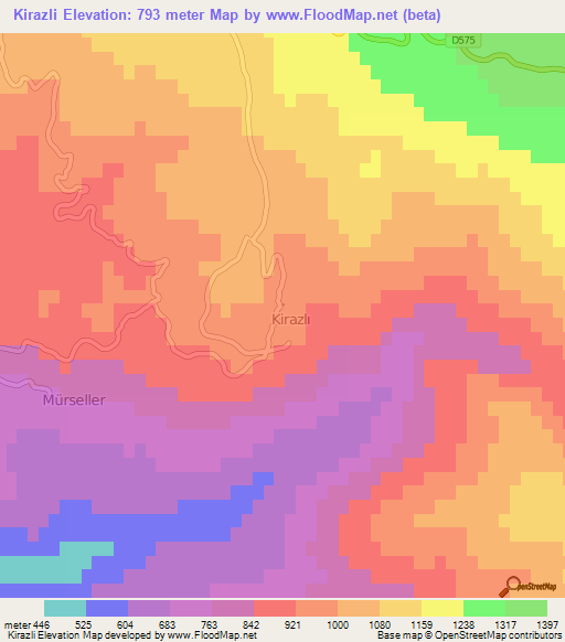 Kirazli,Turkey Elevation Map