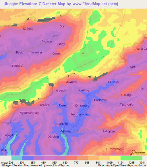 Uluagac,Turkey Elevation Map