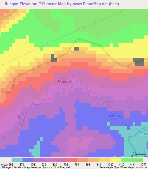 Uluagac,Turkey Elevation Map