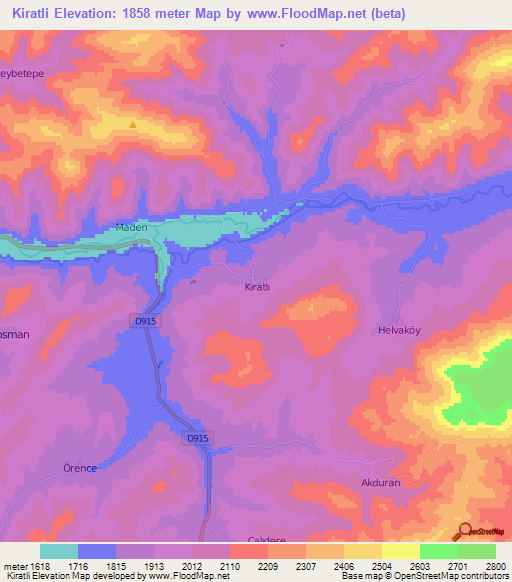 Kiratli,Turkey Elevation Map