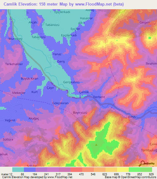 Camlik,Turkey Elevation Map