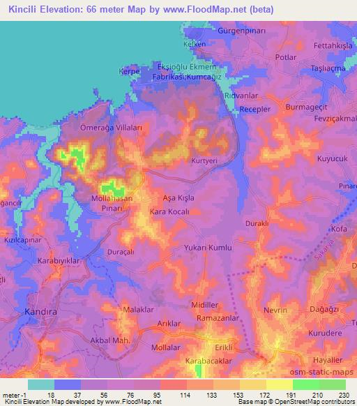 Kincili,Turkey Elevation Map