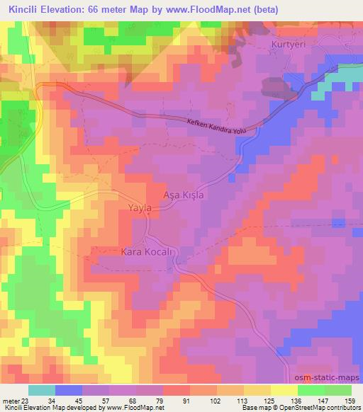 Kincili,Turkey Elevation Map