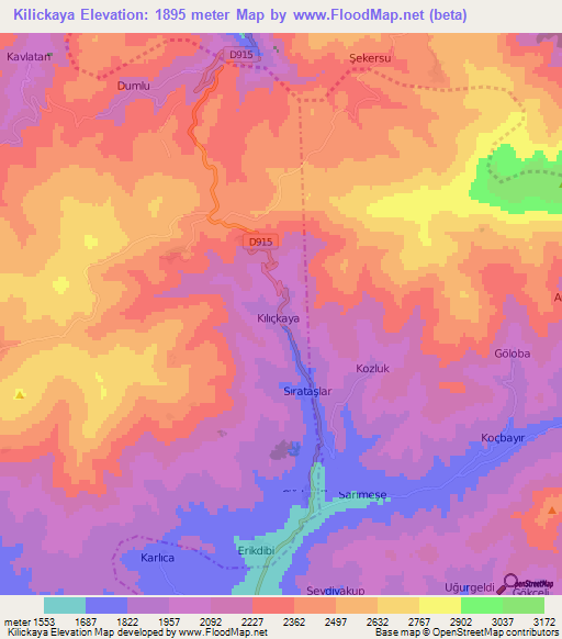 Kilickaya,Turkey Elevation Map