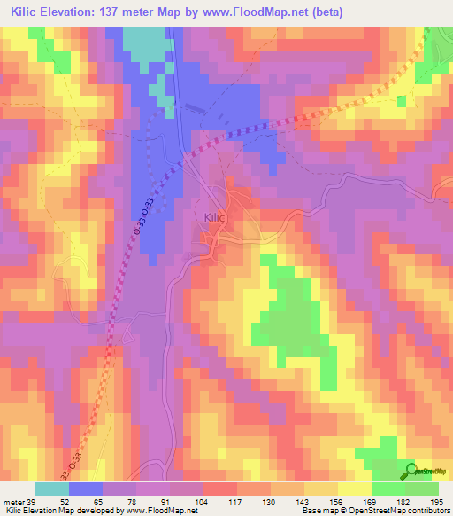 Kilic,Turkey Elevation Map