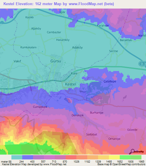 Kestel,Turkey Elevation Map