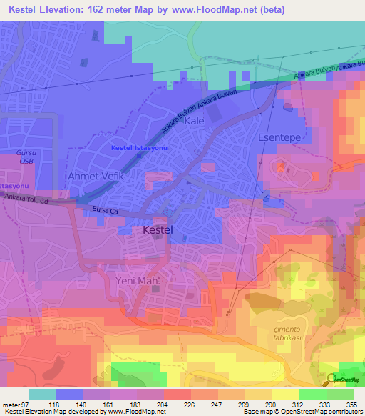 Kestel,Turkey Elevation Map