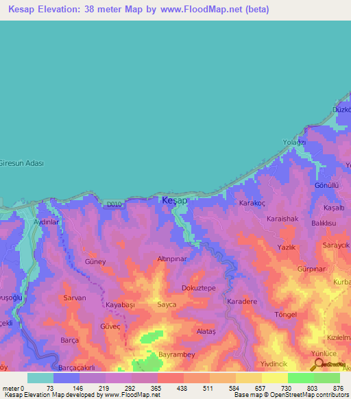 Kesap,Turkey Elevation Map