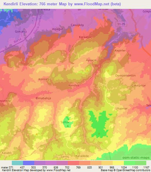 Kendirli,Turkey Elevation Map