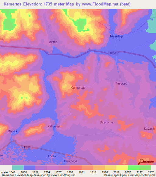 Kemertas,Turkey Elevation Map