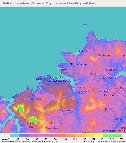 Kefken,Turkey Elevation Map