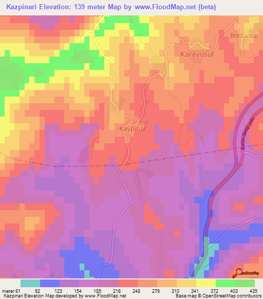 Kazpinari,Turkey Elevation Map