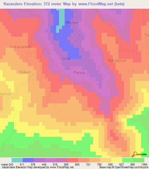 Kazandere,Turkey Elevation Map