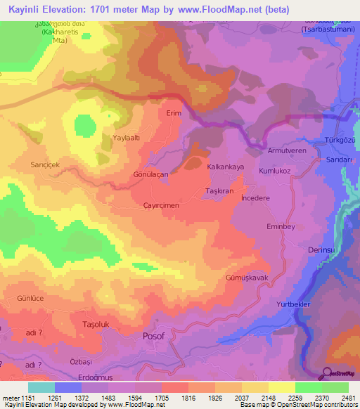 Kayinli,Turkey Elevation Map