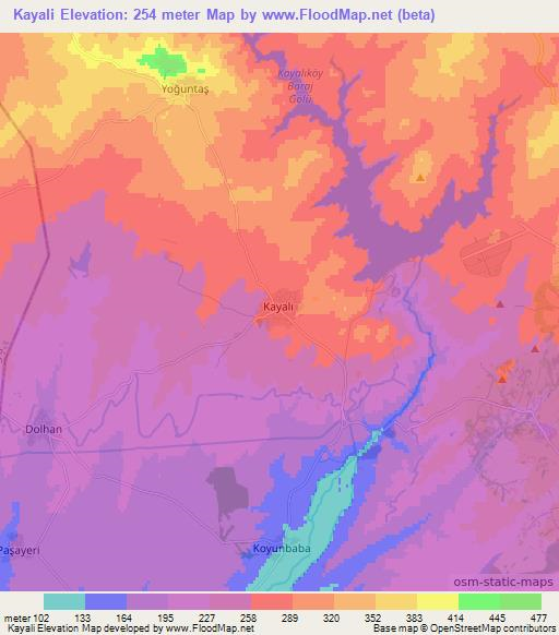 Kayali,Turkey Elevation Map
