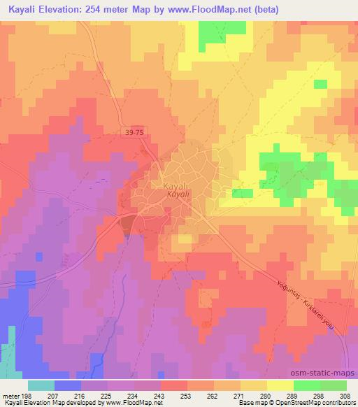 Kayali,Turkey Elevation Map