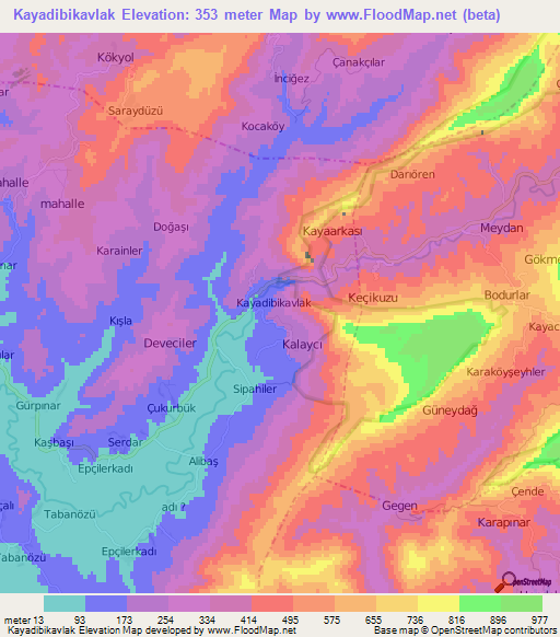 Kayadibikavlak,Turkey Elevation Map