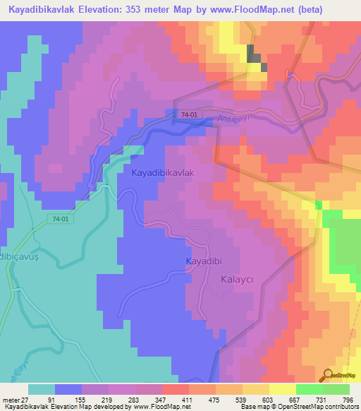 Kayadibikavlak,Turkey Elevation Map