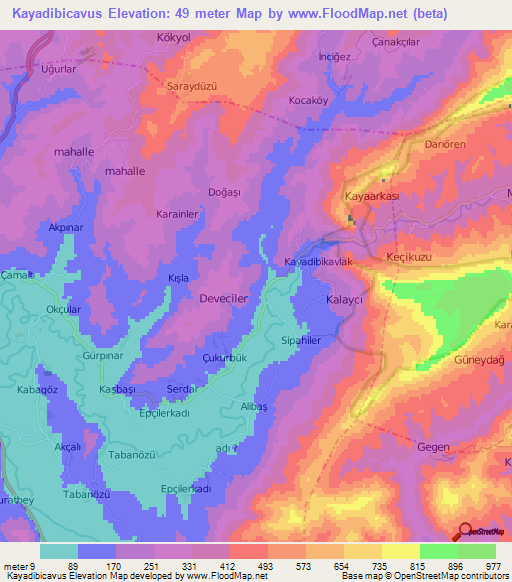 Kayadibicavus,Turkey Elevation Map