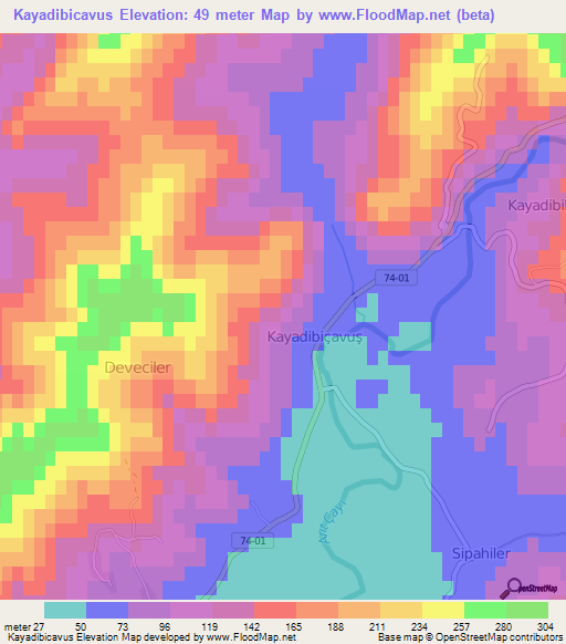 Kayadibicavus,Turkey Elevation Map