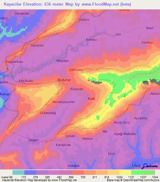 Kayacilar,Turkey Elevation Map