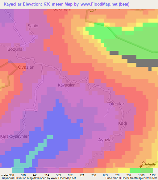 Kayacilar,Turkey Elevation Map