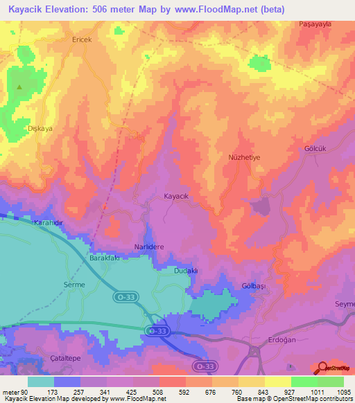 Kayacik,Turkey Elevation Map