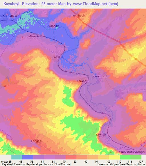 Kayabeyli,Turkey Elevation Map