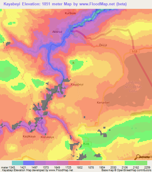 Kayabeyi,Turkey Elevation Map