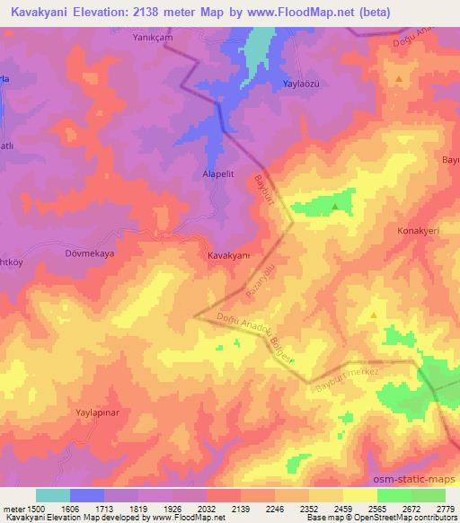 Kavakyani,Turkey Elevation Map